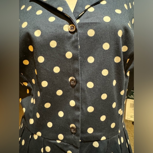 NWT Ralph Lauren Women’s Navy Blue & White Polka Dot Dress Size 16P - Picture 6 of 13